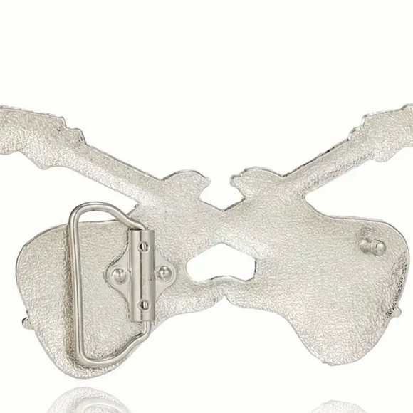 Silver and Black Guitar Belt Buckle - Picture 3 of 4